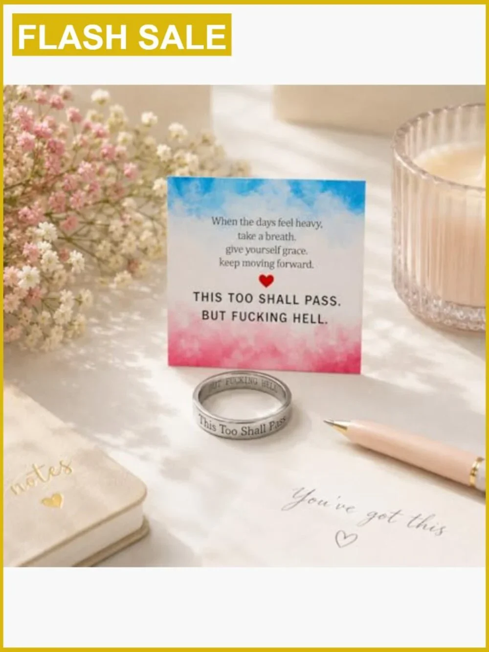 Inspirational Mantra Ring Stainless Steel Stackable Band Humor Gift
